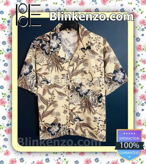 Blue Hibiscus On Beige Hawaii Shirt