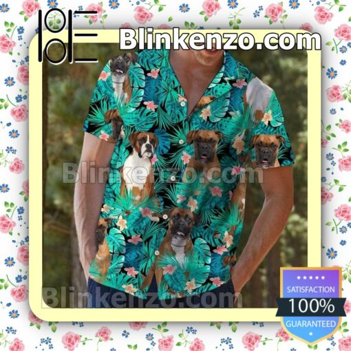 Boxer Dog Tropical Pattern Short Sleeve Shirt