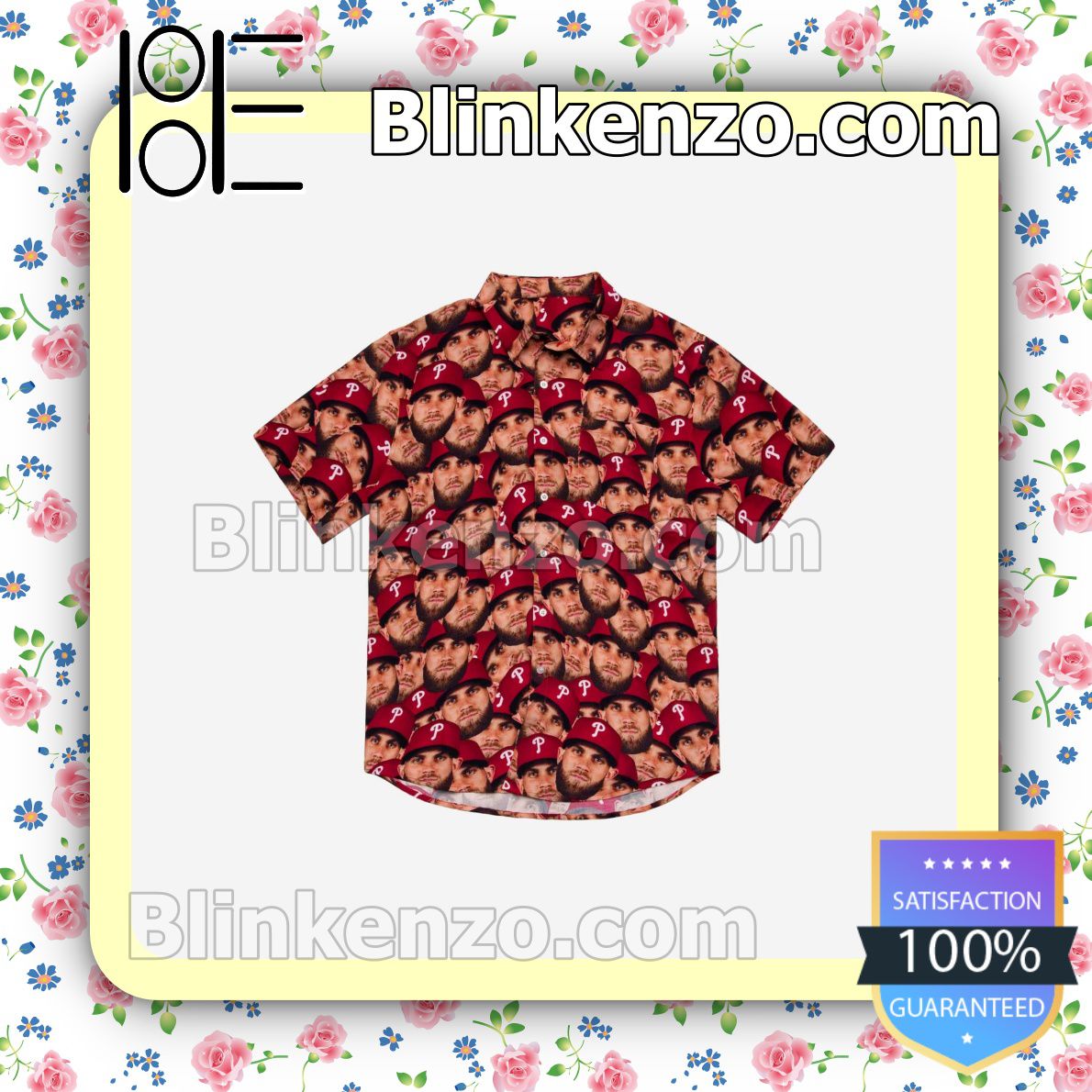 Philadelphia Phillies Mlb Bryce Harper Mens Game Face Button Up print for  mens hawaiian shirt - Freedomdesign