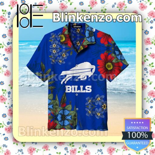 Buffalo Bills Football Big Logo Retro Flowers Style Short Sleeve Shirt