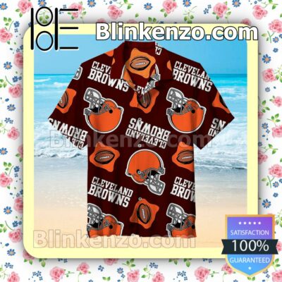 Cleveland Browns Helmet And Football Symbol Short Sleeve Shirt