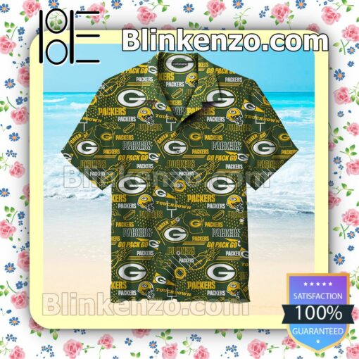Green Bay Packers Retro Print Nfl Green Short Sleeve Shirt