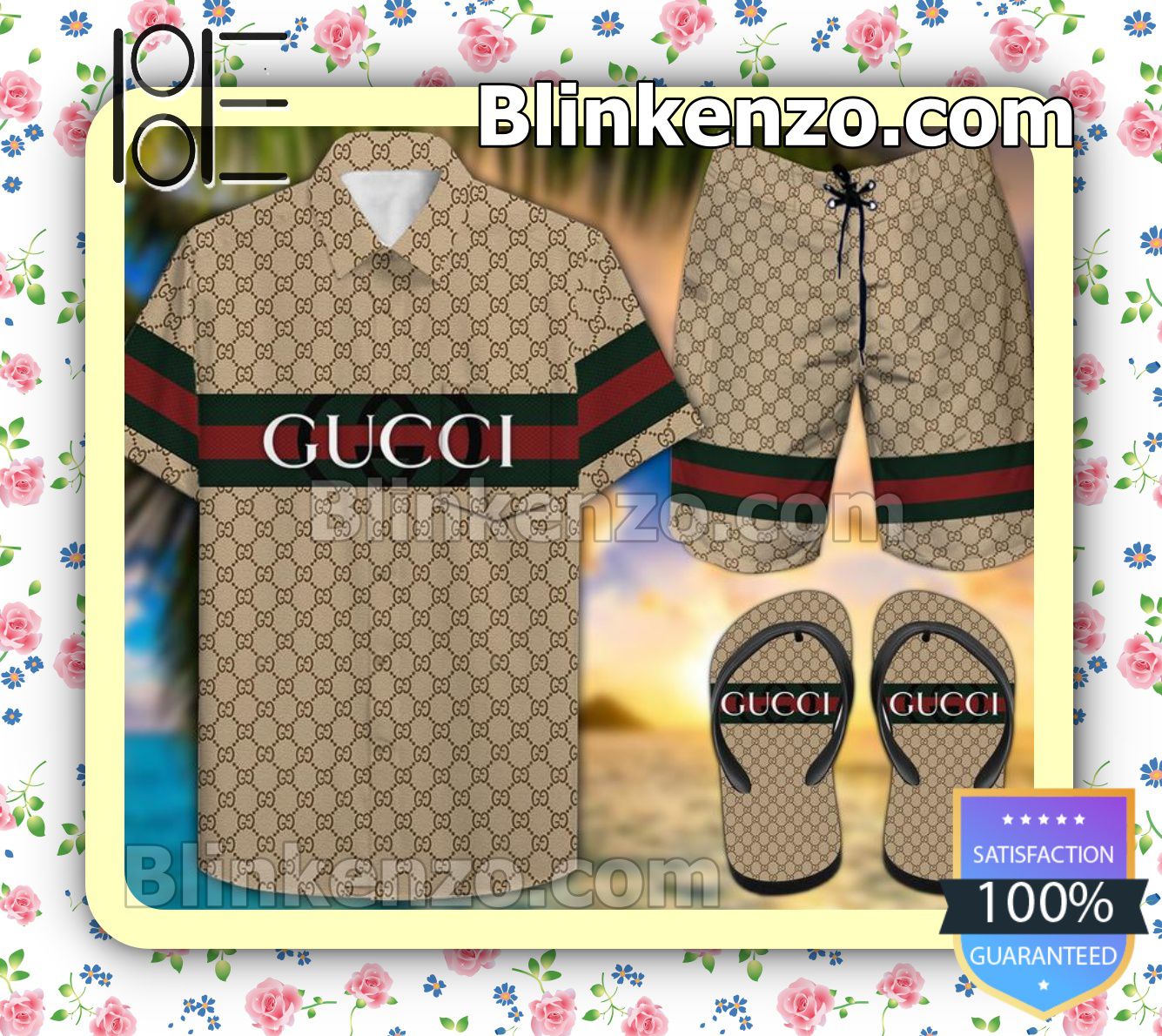 Gucci Two-Color Horizontal Stripe With Gucci Lettering Beach Shorts