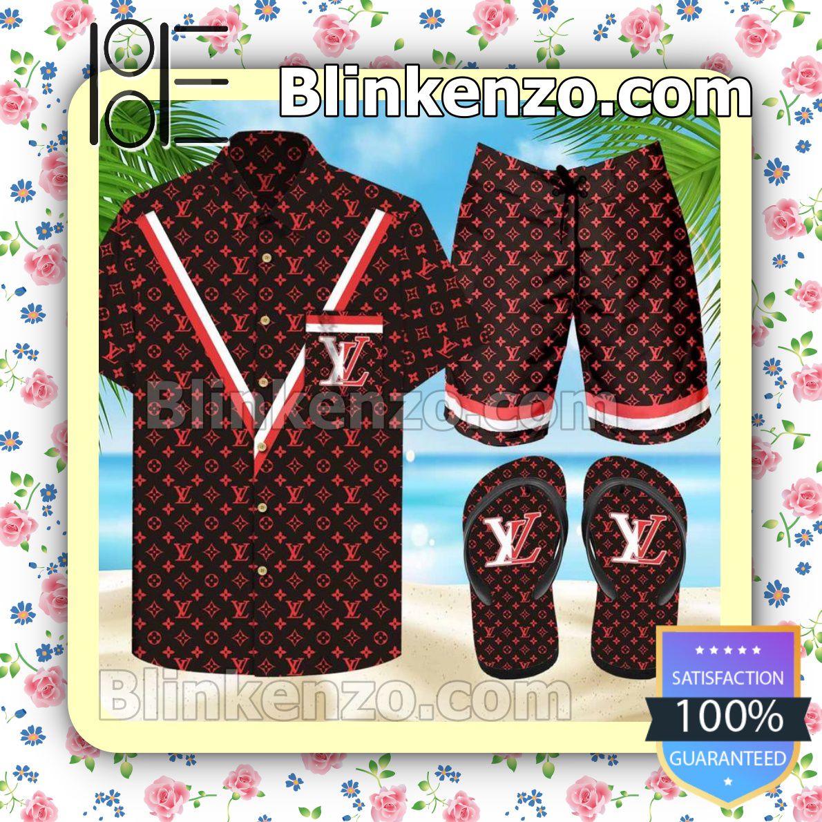 Louis Vuitton Red V Shape On The Front Of The Shirt Beach Shorts