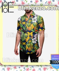 Michigan Wolverines Floral Short Sleeve Shirts