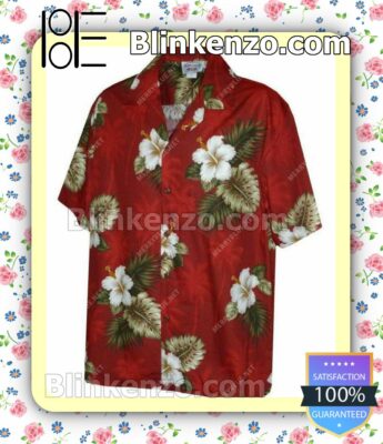 Pacific Legend Hibiscus And Palm Red Short Sleeve Shirt