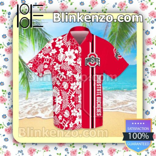 Sports American Football Ncaaf Ohio State Buckeyes White Hibiscus On Red Short Sleeve Shirt