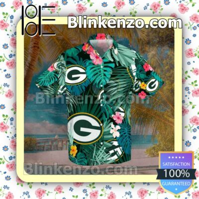 Sports American Football Nfl Green Bay Packers Floral Printed Summer Short Sleeve Shirt