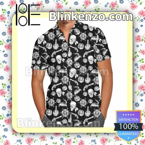 A Pirate Life Disney Inspired Cartoon Graphics Black Summer Hawaiian Shirt, Mens Shorts