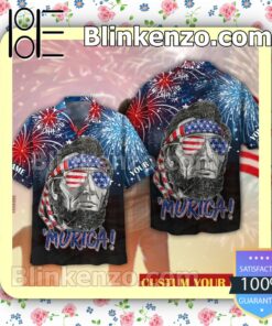 Abraham Lincoln Murica American Flag Firework Independence Day Men's Button-Down Shirts
