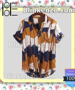 Abstract Contrast Color Block Chest Pocket Summer Shirts