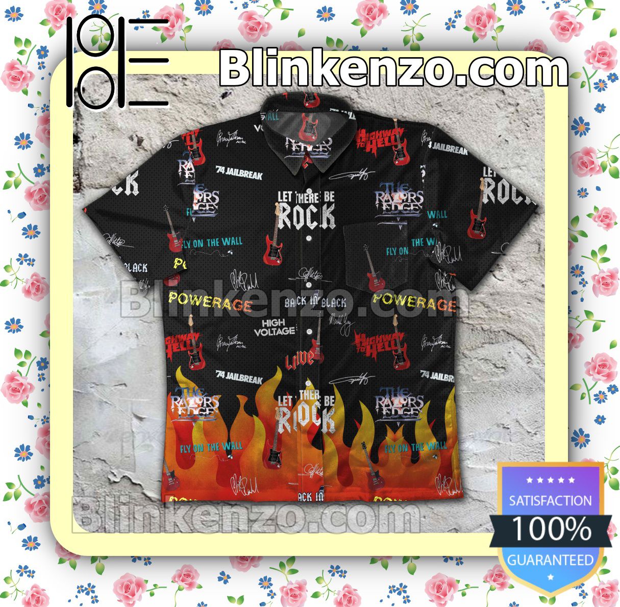 Print On Demand Ac Dc Rock Fire Signatures Black Summer Shirts