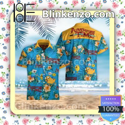 Adventure Time Orange Hibiscus Palm Leaf Blue Summer Shirts