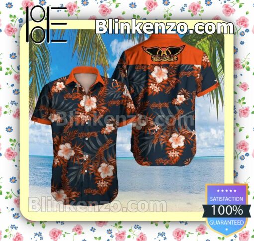 Aerosmith Orange Hibiscus Flowers Summer Shirt