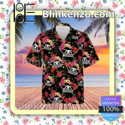 Aerosmith Rock Band Floral Pattern Summer Hawaiian Shirt, Mens Shorts
