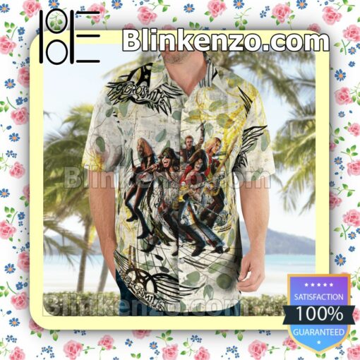 Aerosmith Rock Band Summer Hawaiian Shirt, Mens Shorts a