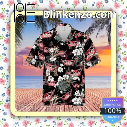 Aerosmith Rock Band Tropical Forest Black Summer Hawaiian Shirt, Mens Shorts