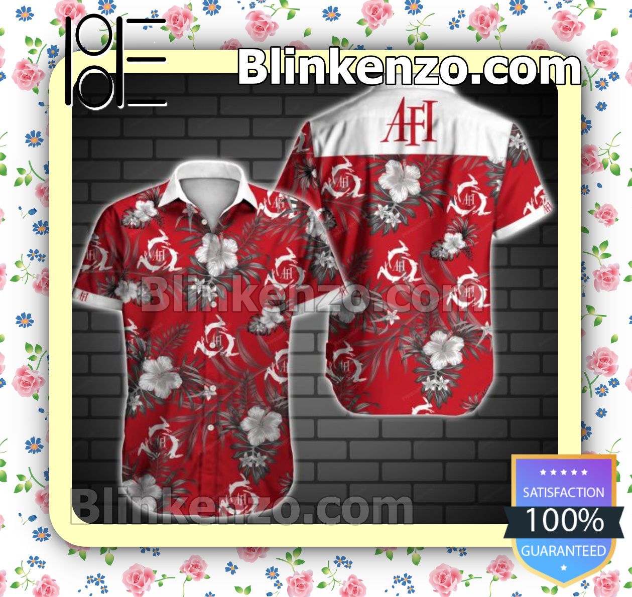 Luxury Afi Grey Tropical Floral Red Summer Shirts
