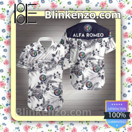 Alfa Romeo Black Tropical Floral White Summer Shirts