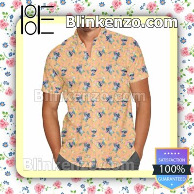 Aloha Stitch Disney Cartoon Graphics Summer Hawaiian Shirt, Mens Shorts