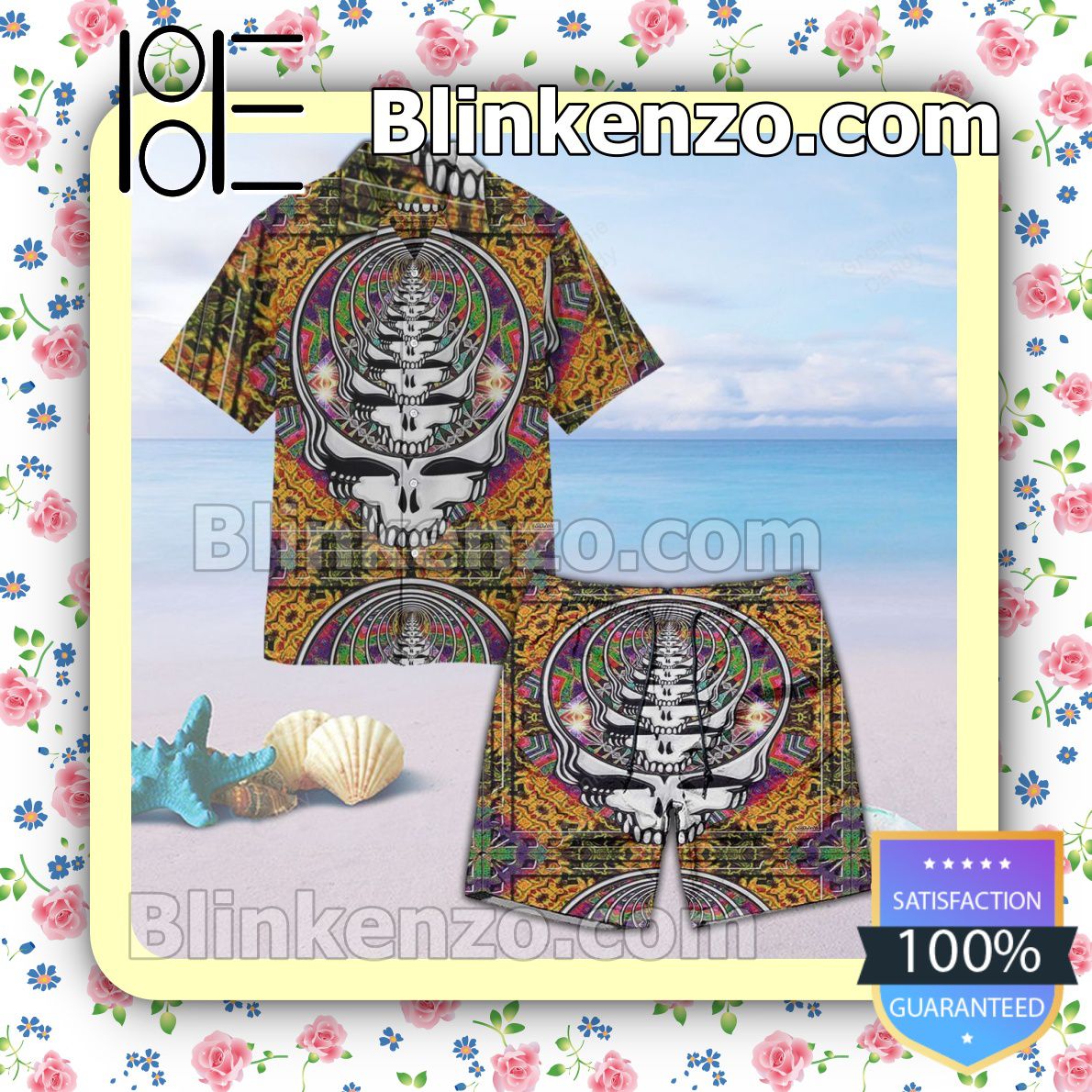 Amazing Repeated Grateful Dead Unisex Summer Hawaiian Shirt, Mens Shorts