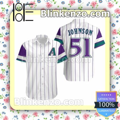 Arizona Diamondbacks Randy Johnson 51 Mlb White Purple Jersey Inspired Style Summer Shirt