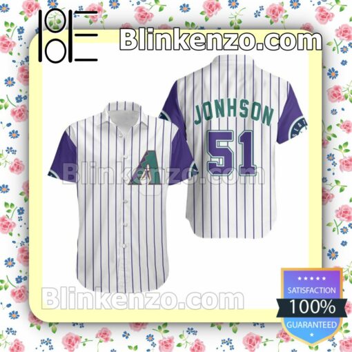 Arizona Diamondbacks Randy Johnson 51 Mlb White Purple Striped Summer Shirt