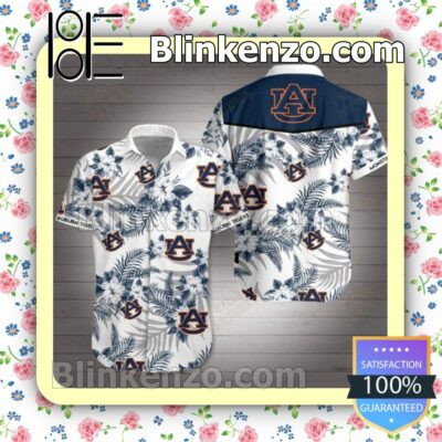 Auburn Tigers Navy Tropical Floral White Summer Shirts
