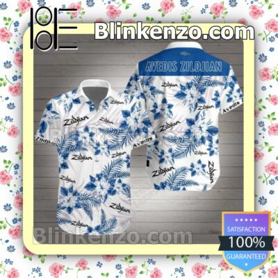 Avedis Zildjian Blue Tropical Floral White Summer Shirts