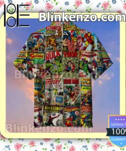 Avengers Comics Cover Marvel Summer Hawaiian Shirt, Mens Shorts a