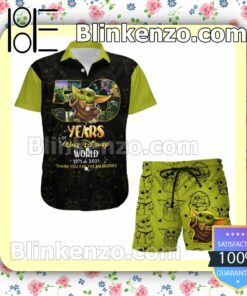 Baby Yoda 50th Anniversary Glitter Disney Castle Black Green Summer Hawaiian Shirt, Mens Shorts