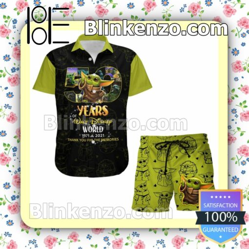 Baby Yoda 50th Anniversary Glitter Disney Castle Black Green Summer Hawaiian Shirt, Mens Shorts