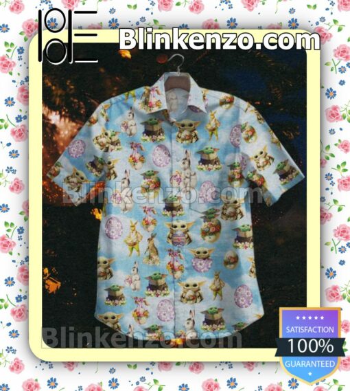 Baby Yoda And Rabbit With Easter Eggs Sky Summer Shirt