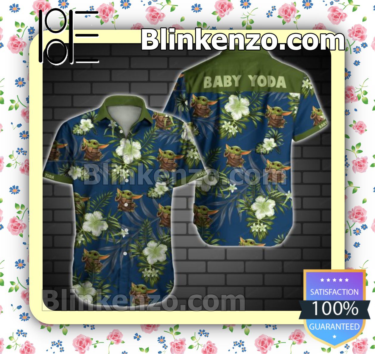 Perfect Baby Yoda Green Tropical Floral Navy Summer Shirts