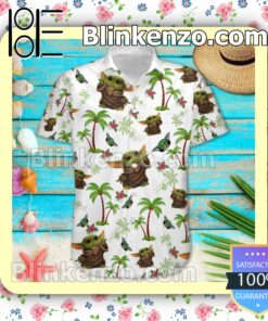 Baby Yoda Palm Trees Star Wars White Summer Hawaiian Shirt a