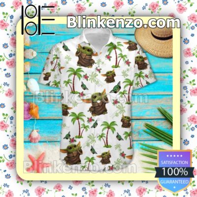 Baby Yoda Palm Trees Star Wars White Summer Hawaiian Shirt a