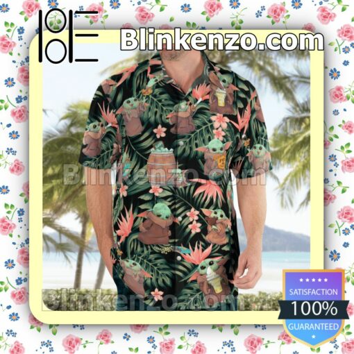 Baby Yoda Pink Strelitzia Tropical Leaf Hawaiian Shirts, Swim Trunks b