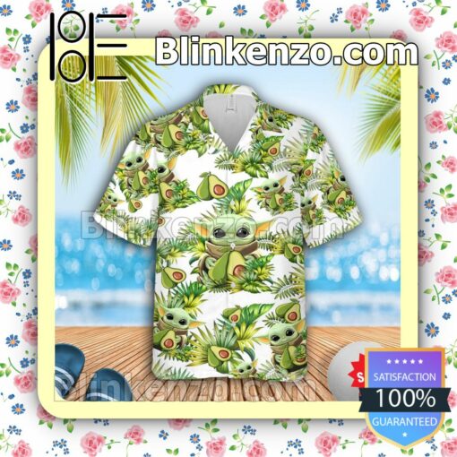 Baby Yoda Star Wars Avocado White Summer Hawaiian Shirt, Mens Shorts