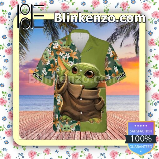 Baby Yoda Star Wars Floral Pattern Green Summer Hawaiian Shirt, Mens Shorts
