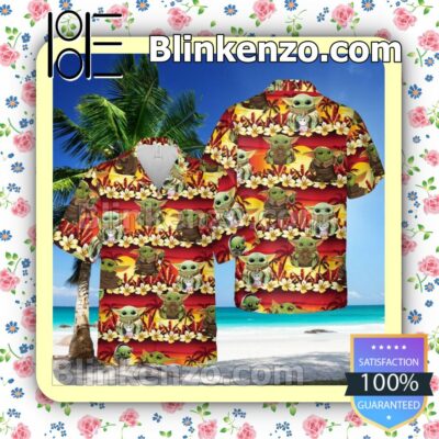 Baby Yoda Star Wars Sunset Palm Tree Summer Hawaiian Shirt, Mens Shorts