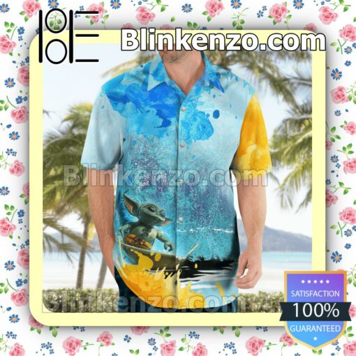 Baby Yoda Star Wars Surfing Blue Summer Hawaiian Shirt, Mens Shorts a
