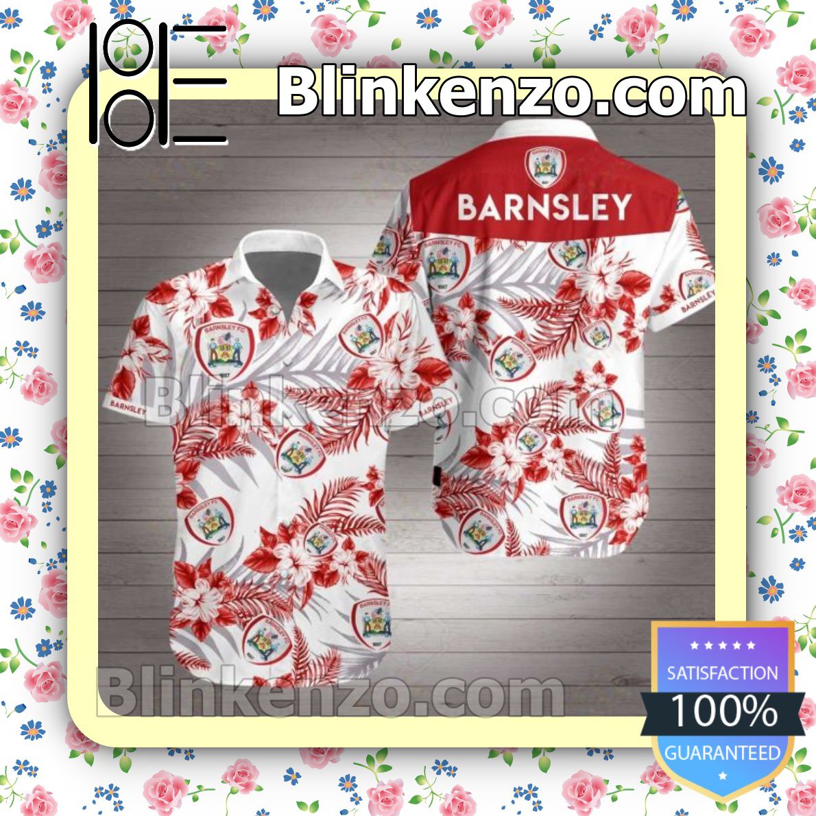 Sale Off Barnsley Red Tropical Floral White Summer Shirts