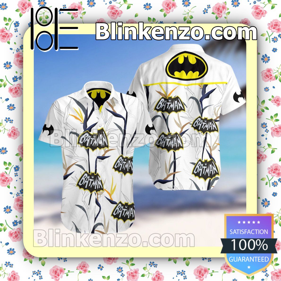 Batman Logo White Summer Hawaiian Shirt, Mens Shorts