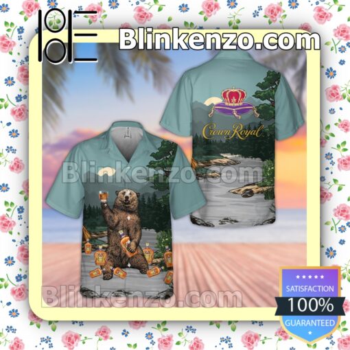 Bear Drinks Crown Royal Forest Summer Hawaiian Shirt