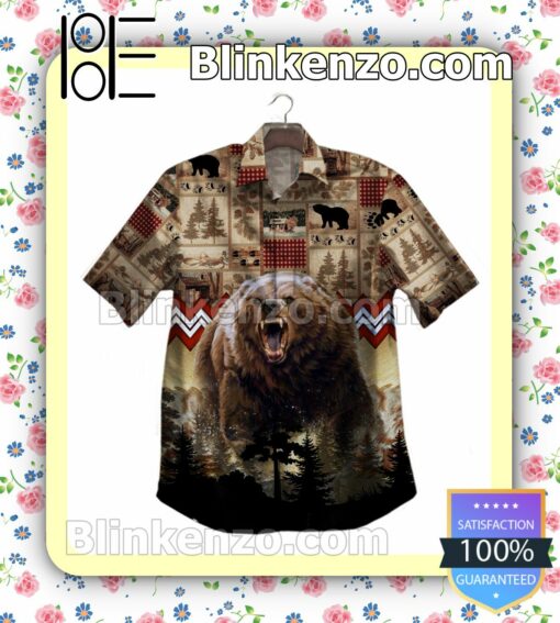Bear Hunting Rustic Natural Cabin Pattern Summer Shirts