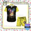 Beauty & The Beast 50th Anniversary Glitter Disney Castle Black Yellow Summer Hawaiian Shirt, Mens Shorts