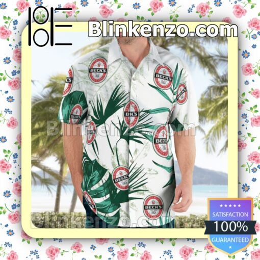 Beck's Brewery Logo White Summer Hawaiian Shirt b