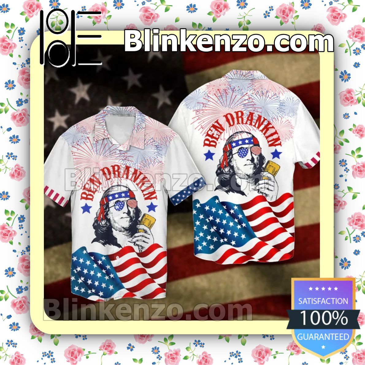 Ben Drankin American Flag Firework Independence Day Men's Button-Down Shirts