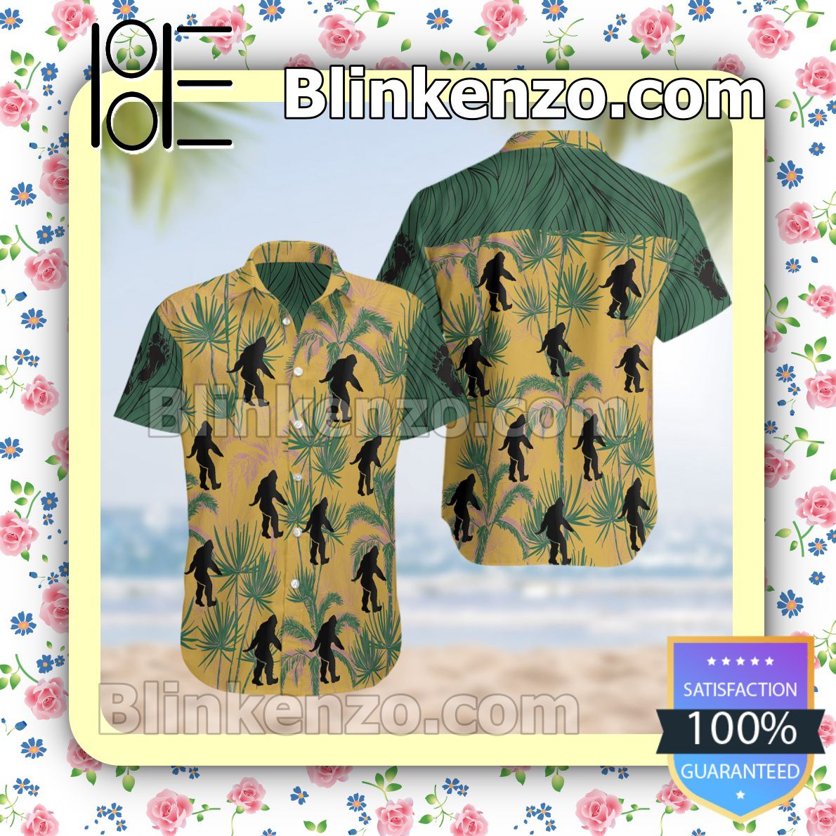 Bigfoot Summer Hawaiian Shirt, Mens Shorts