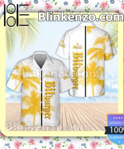 Bitburger Brewery Palm Tree White Yellow Summer Hawaiian Shirt